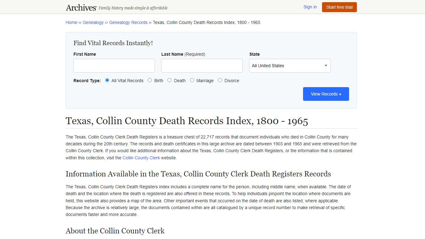 Texas, Collin County Death Records | Search Collection ...